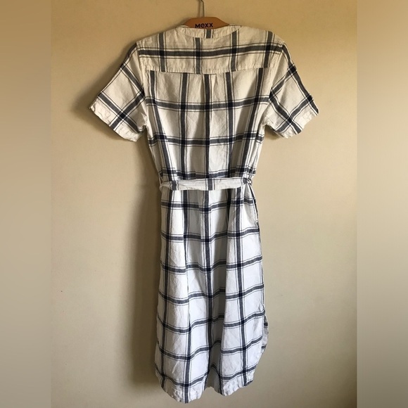 GAP Linen Cotton Midi Shirt Dress Button Down Waist Tie Plaid Size 4 - Picture 3 of 11